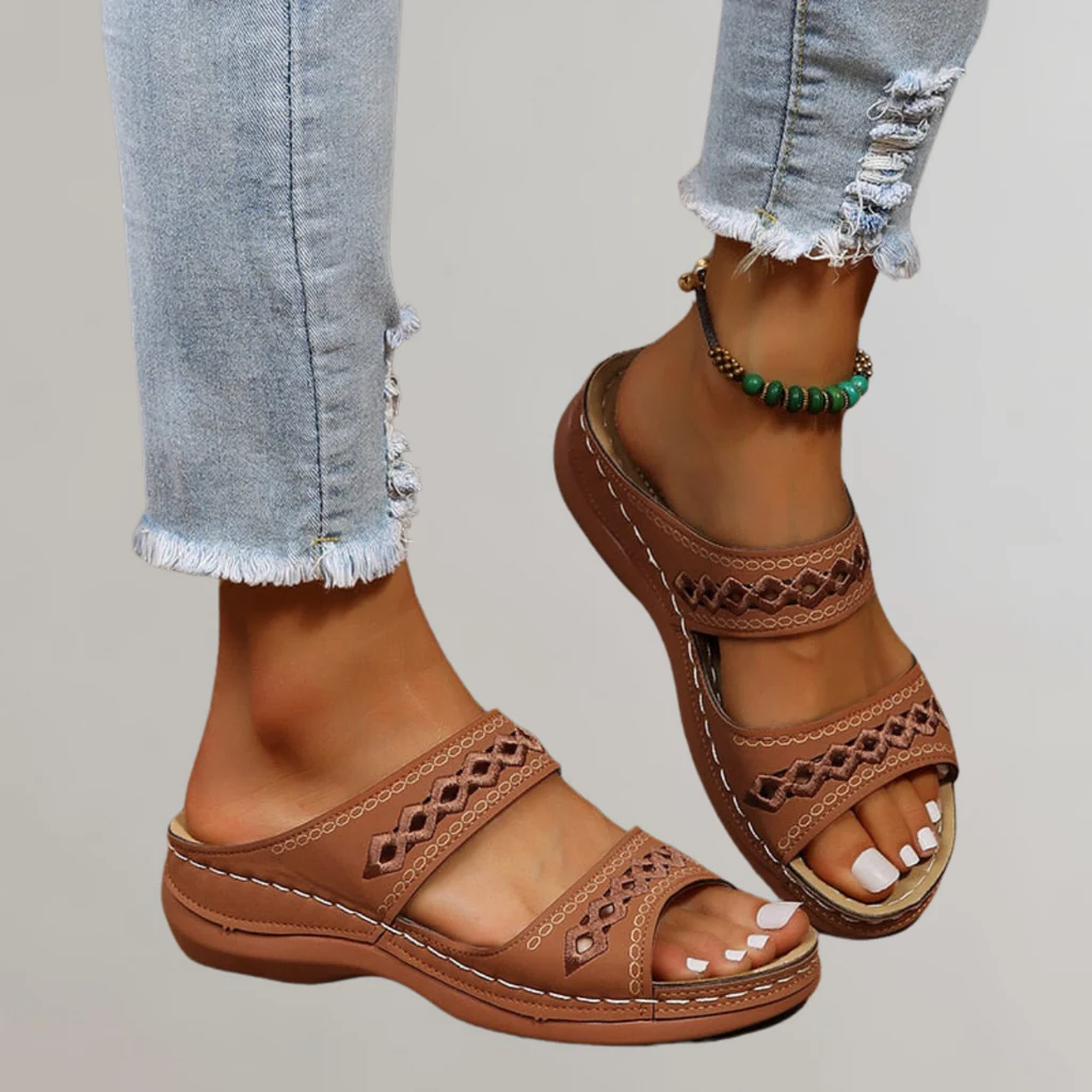 Isla - Women’s Summer Sandals Wide Foot with Wedge Sole and Cut Out Straps