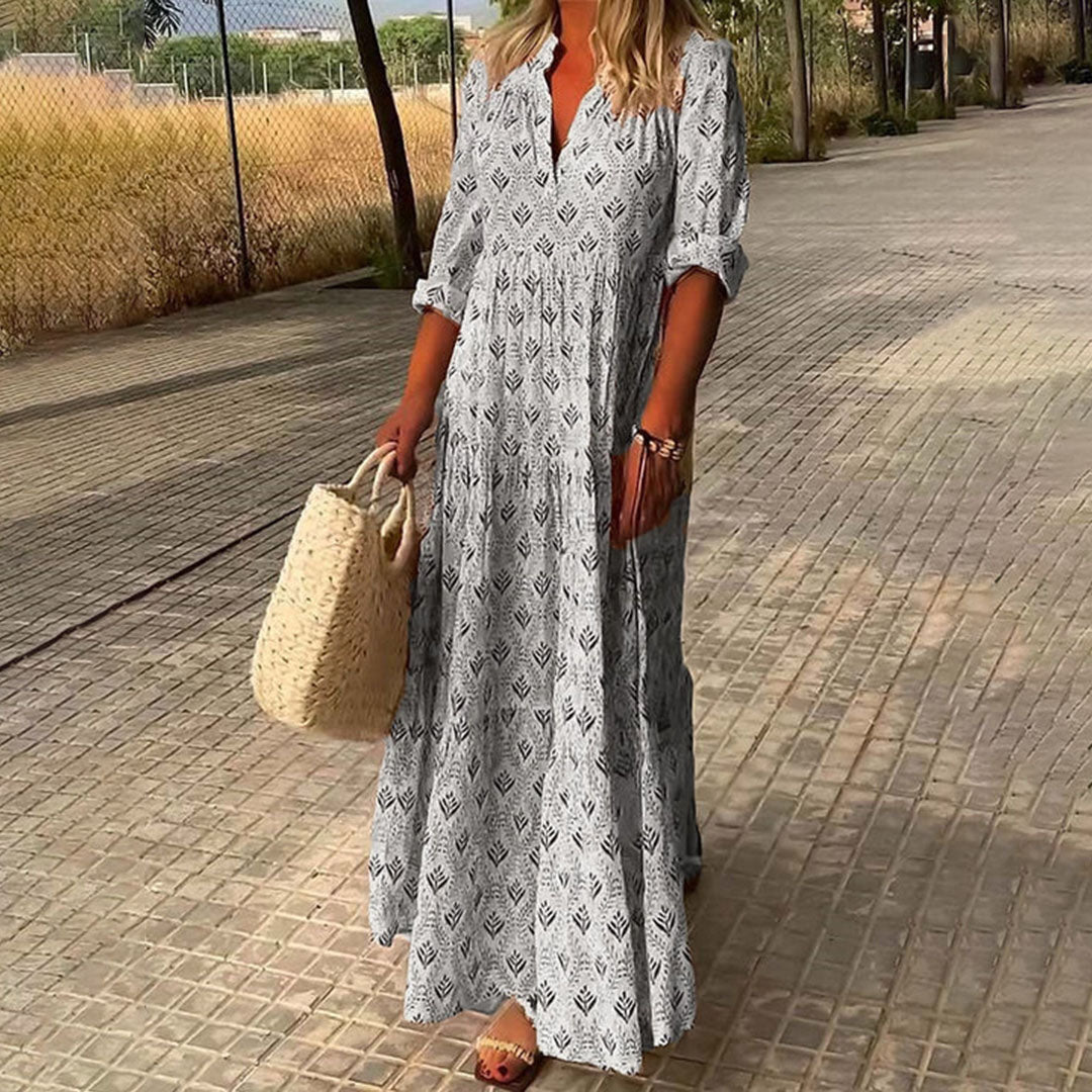 Isla - Women’s Summer Wedding Guest Maxi Dress with V Neck and Tiered Skirt