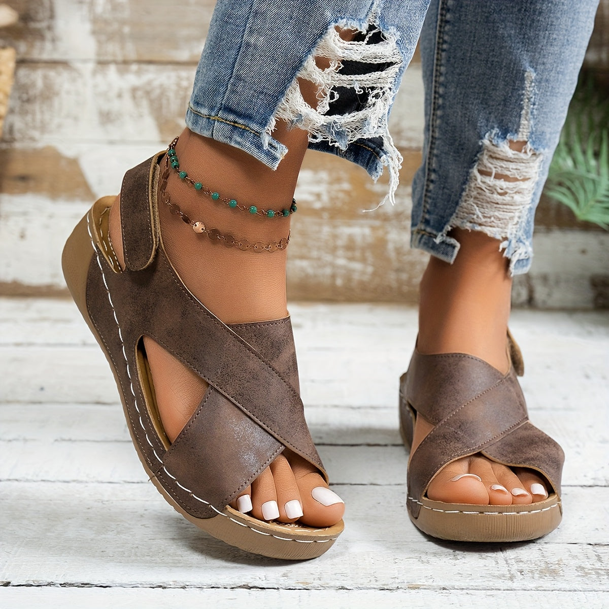 Lily - Women’s Comfort Summer Sandals Wide Foot with Crossover Straps