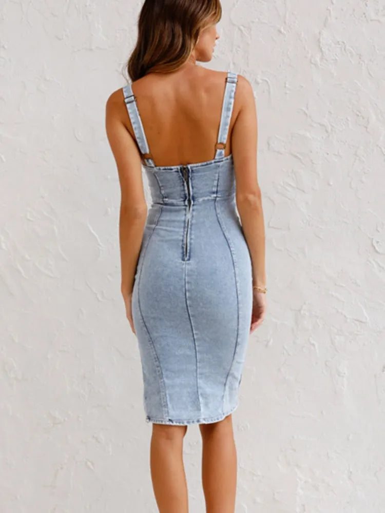Lily - Women's Summer Midi Dress Bodycon with Side Slit and Scoop Neck