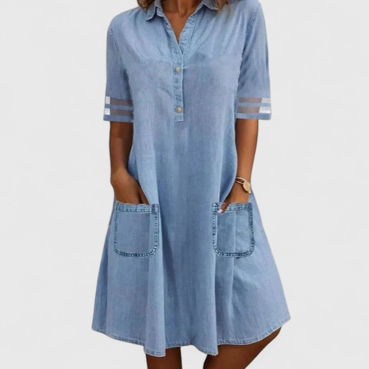Ruby - Women’s Plus Size Shirt Dress with Collar and Patch Pockets