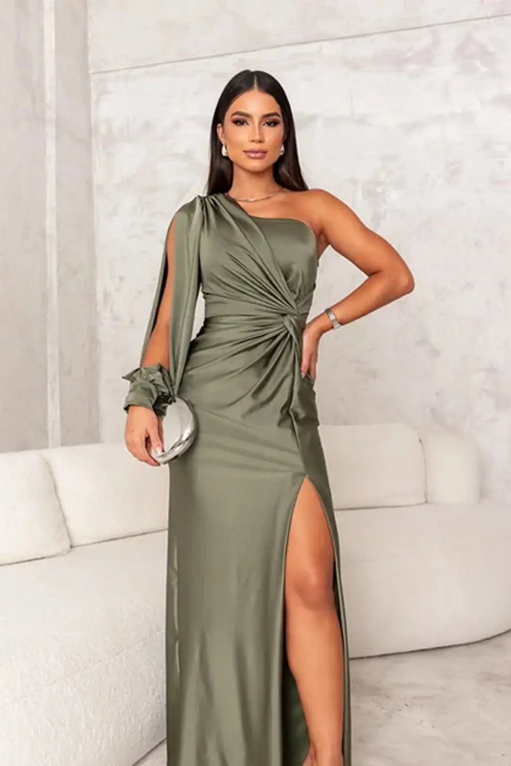 Valentina - Women's Formal Maxi Dress with One Shoulder and Twist Waist