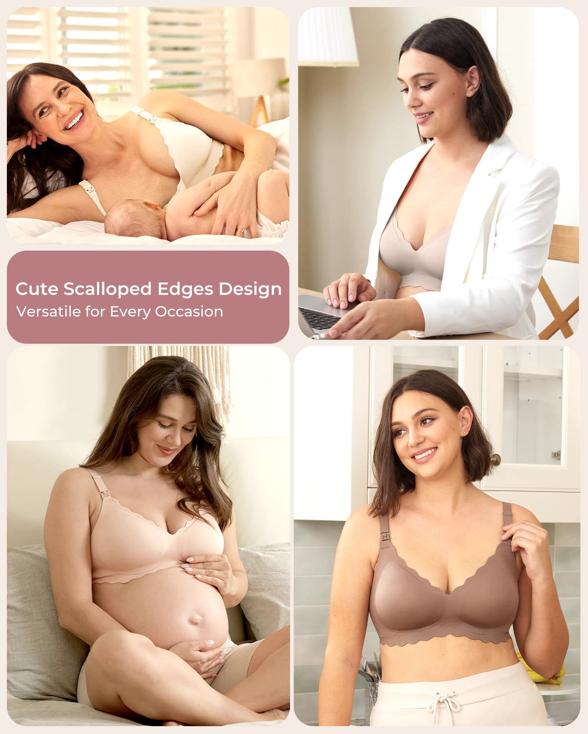 Victoria - Women's Bra Nursing Seamless with Scalloped Edge and Clips