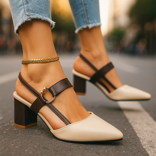 Amelia - Women's Formal Comfort Heels Block Slingback with Pointed Toe