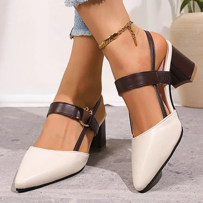 Amelia - Women's Formal Comfort Heels Block Slingback with Pointed Toe