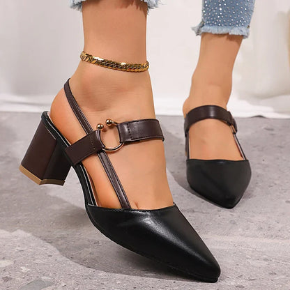 Amelia - Women's Formal Comfort Heels Block Slingback with Pointed Toe