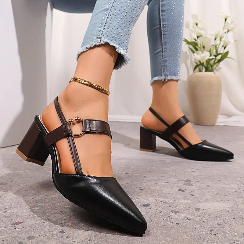 Amelia - Women's Formal Comfort Heels Block Slingback with Pointed Toe