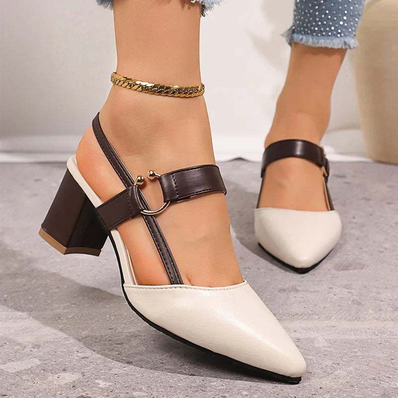 Amelia - Women's Formal Comfort Heels Block Slingback with Pointed Toe