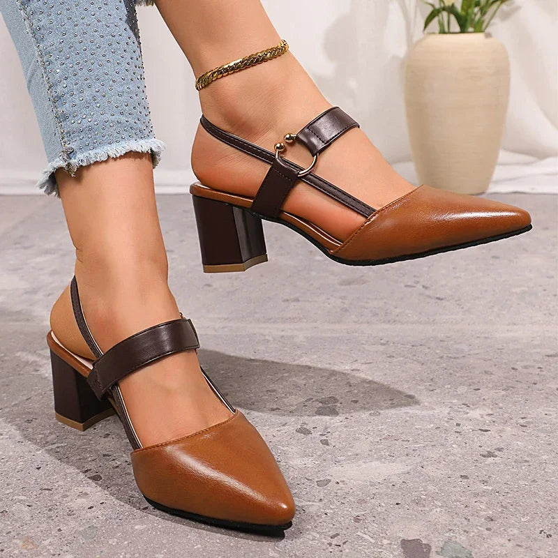 Amelia - Women's Formal Comfort Heels Block Slingback with Pointed Toe