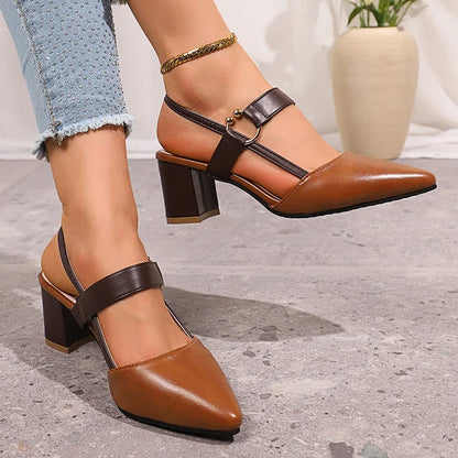 Amelia - Women's Formal Comfort Heels Block Slingback with Pointed Toe