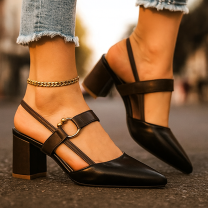 Amelia - Women's Formal Comfort Heels Block Slingback with Pointed Toe