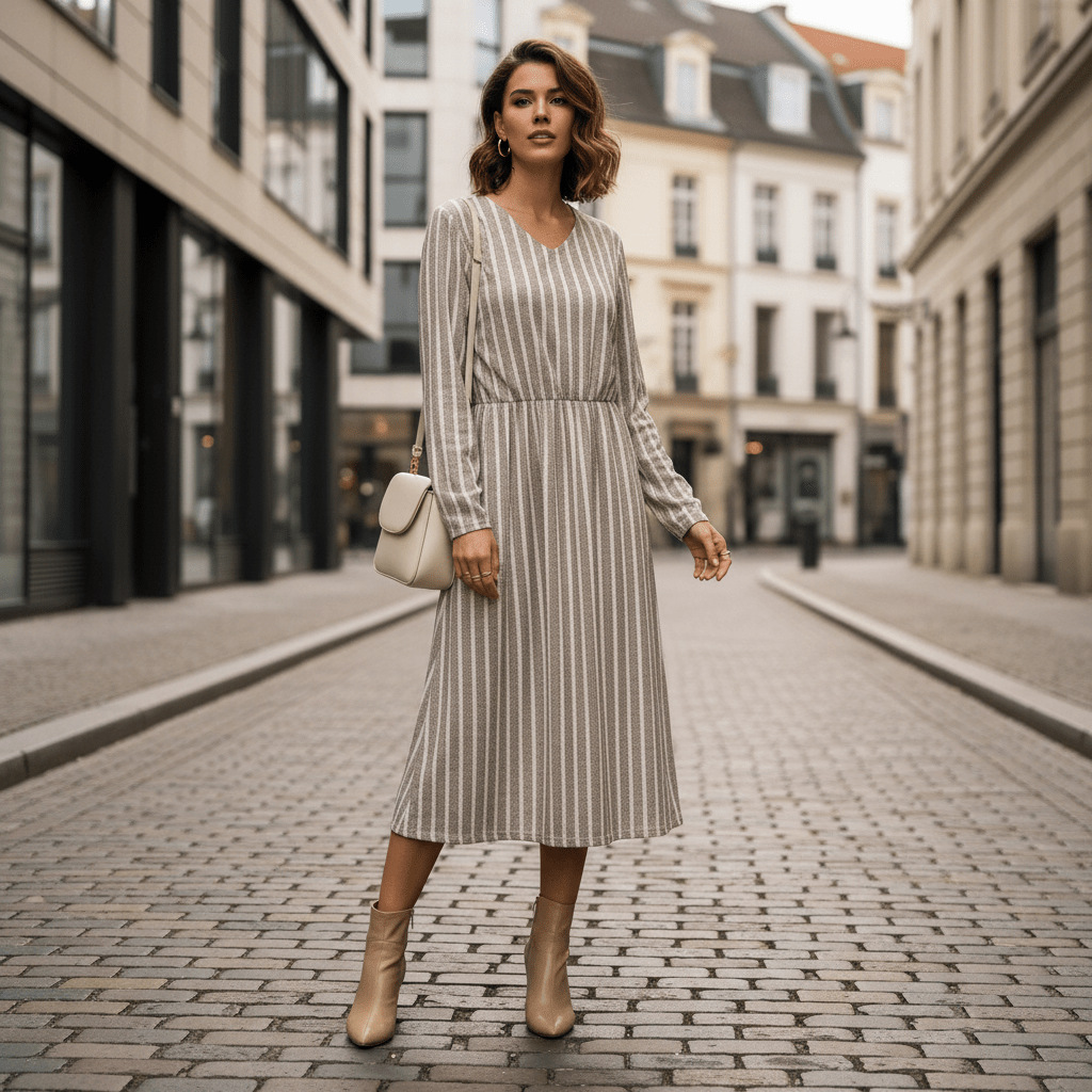 Amelia - Women's Summer Maxi Dress Striped with V-Neck and Side Pockets