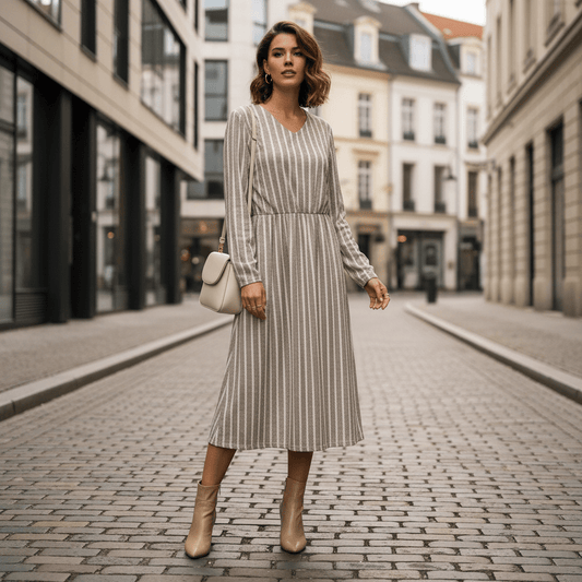 Amelia - Women's Summer Maxi Dress Striped with V-Neck and Side Pockets