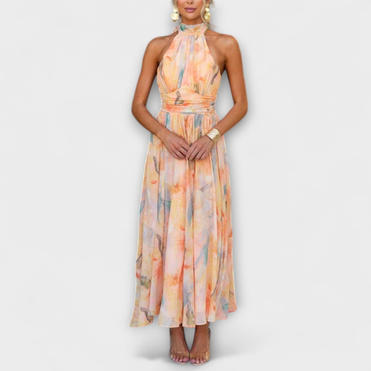 Amelia - Women's Summer Maxi Dress Elegant Halter Neck with Floral Print