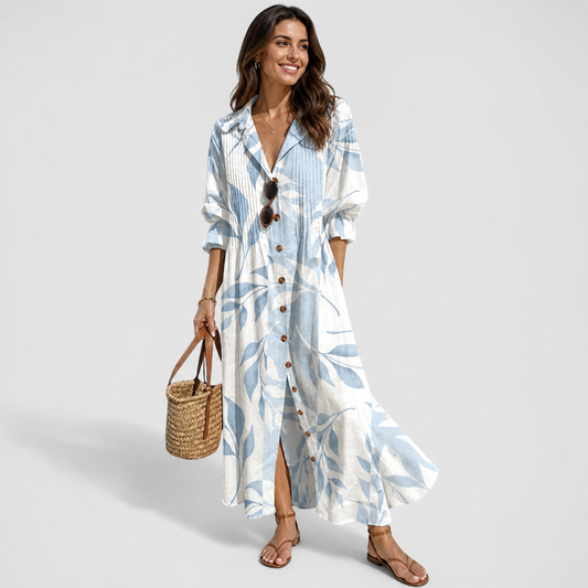 Amelia - Women's Summer Maxi Dress Tummy Coverage with Button Front