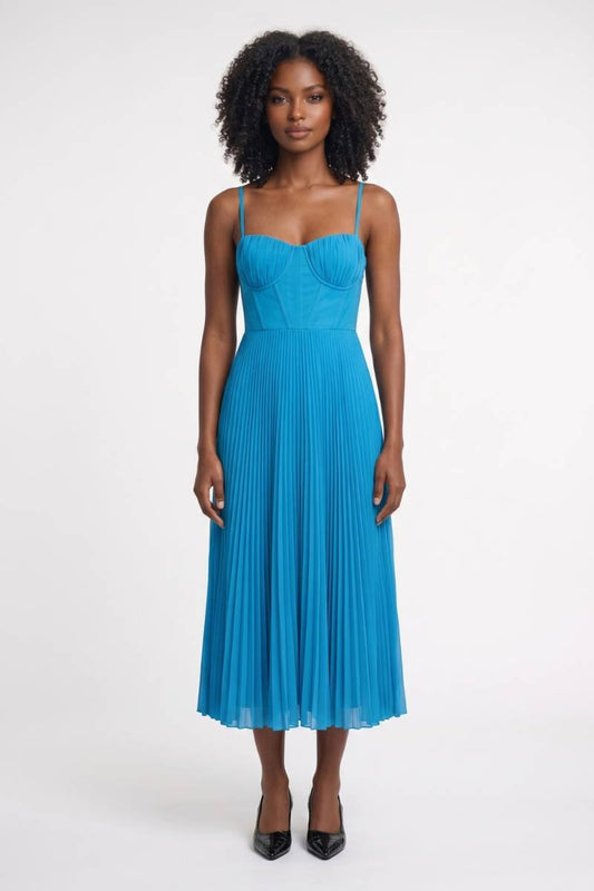 Amelia - Women's Summer Maxi Dress with Bustier Bodice and Pleated Skirt