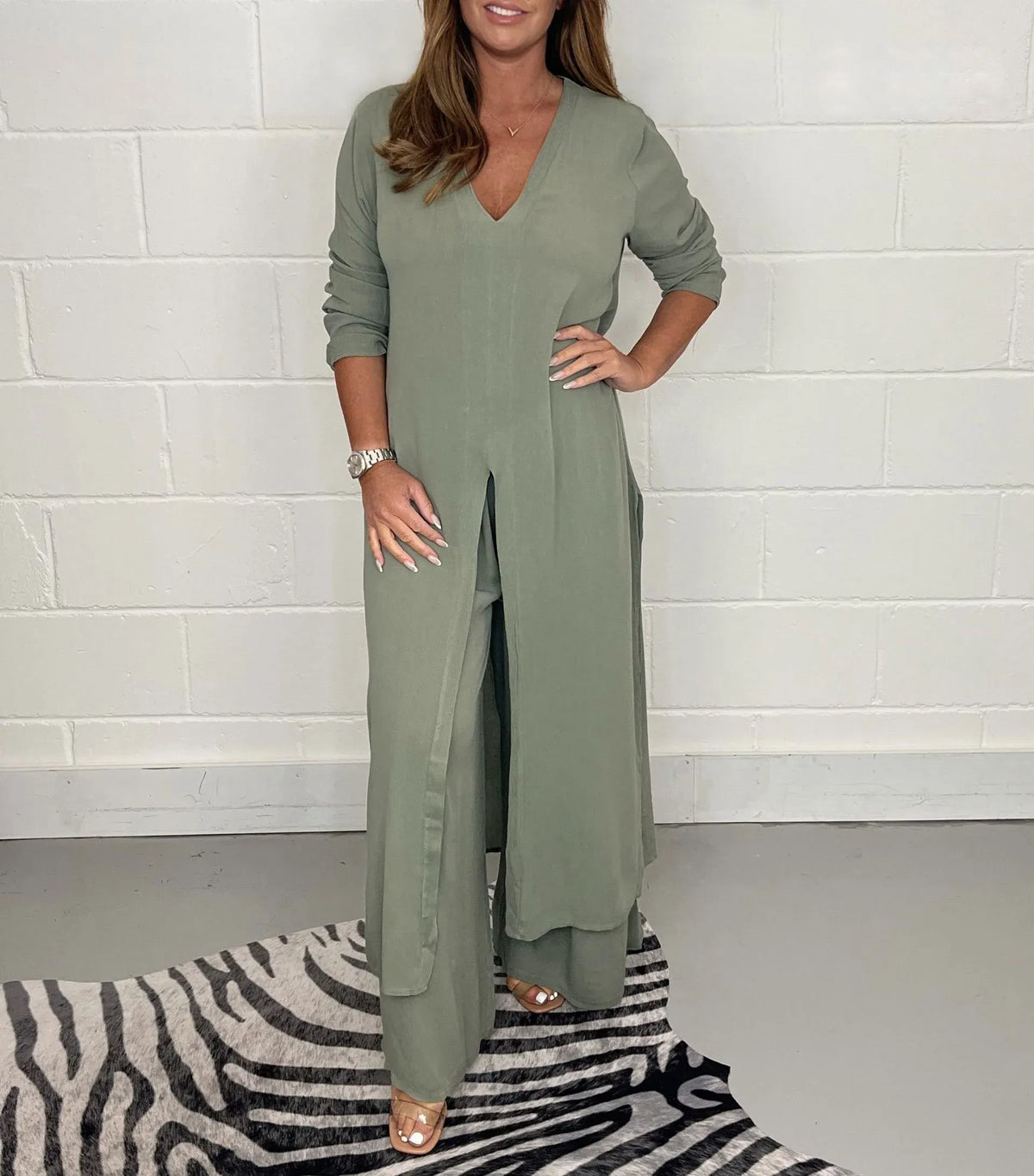 Amelia - Women's Summer Set Matching Long Tunic and Wide Leg Trousers