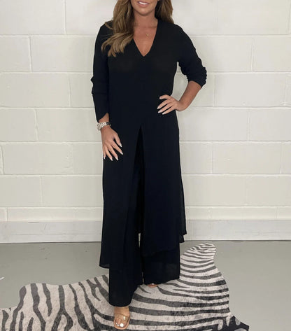 Amelia - Women's Summer Set Matching Long Tunic and Wide Leg Trousers