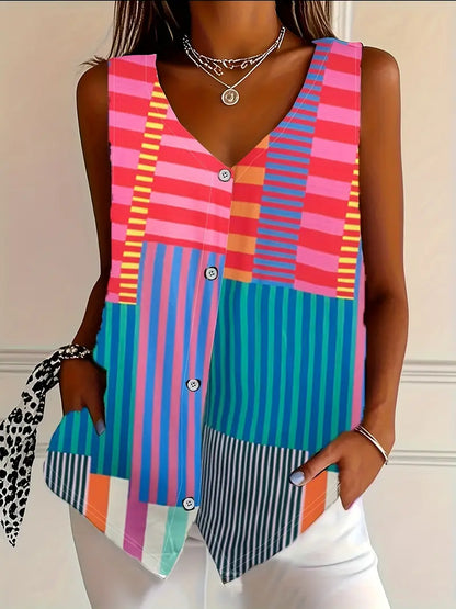 Amelia - Women’s Summer Top Comfort Sleeveless with Zebra Print and V Neck