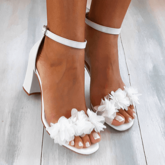 Amelia - Women’s Wedding Guest Heels Elegant Floral with Ankle Strap