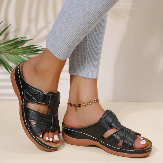 Amelia - Women's Wedge Sandals with Crisscross Straps and Velcro Closure