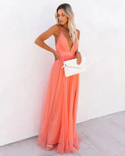 Anastasia - Women's Wedding Guest Maxi Dress Elegant Flowy with Open Back