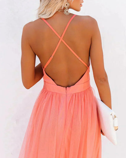 Anastasia - Women's Wedding Guest Maxi Dress Elegant Flowy with Open Back