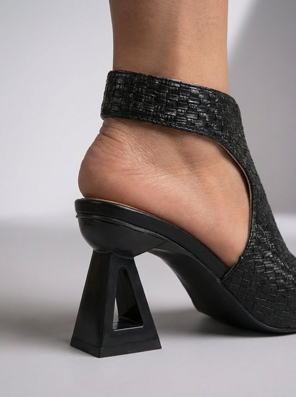 Aurelia - Women's Comfort Heels with Woven Design and Sculpted Block Heel