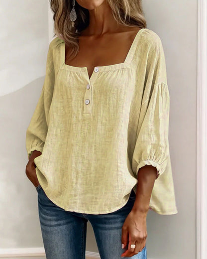 Ava - Women's Summer Blouse Relaxed with Square Neck and Buttons