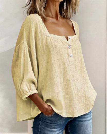 Ava - Women's Summer Blouse Relaxed with Square Neck and Buttons