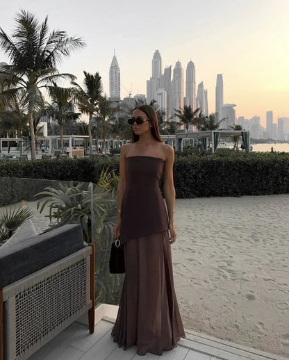 Beatrix - Women's Formal Maxi Dress with Strapless Bustier and Layered Skirt