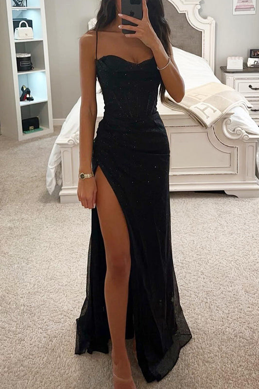 Charlie - Women's Wedding Guest Dress Elegant with Sweetheart Neck and Thigh Slit