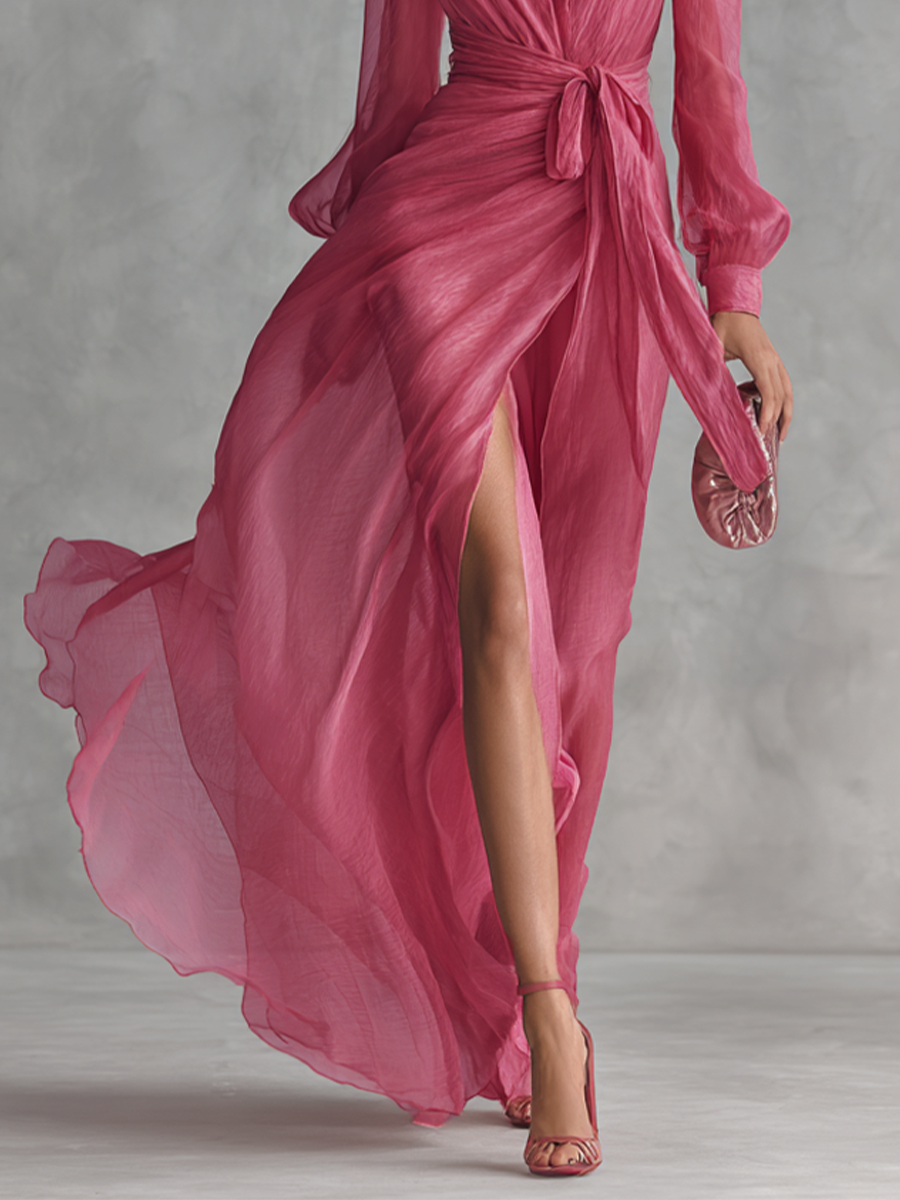 Charlotte - Women's Elegant Maxi Dress with Deep V-Neck and Wrap Tie Waist