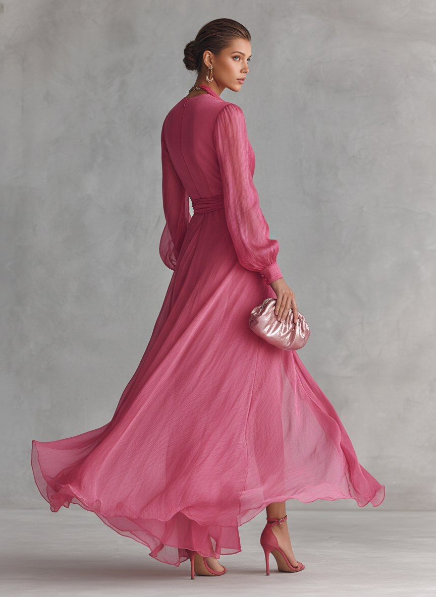Charlotte - Women's Elegant Maxi Dress with Deep V-Neck and Wrap Tie Waist