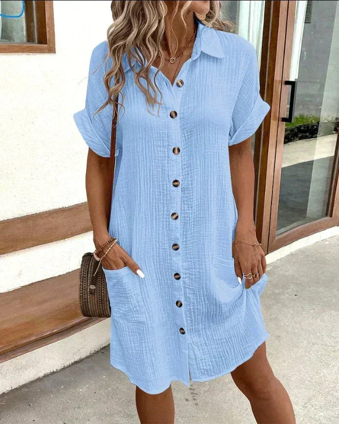 Charlotte - Women's Summer Dress Elegant with Collar and Button Front