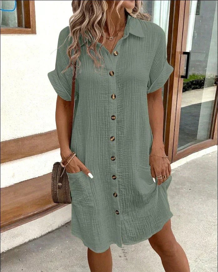 Charlotte - Women's Summer Dress Elegant with Collar and Button Front