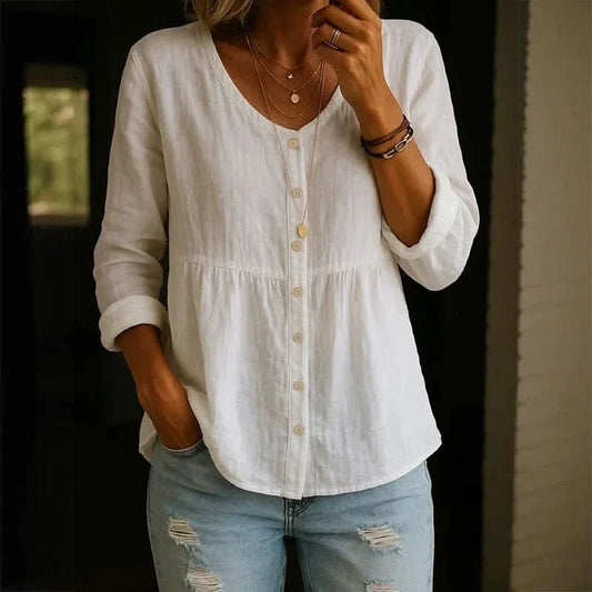 Daisy - Women's Summer Blouse Lightweight with Buttons and Gathered Waist