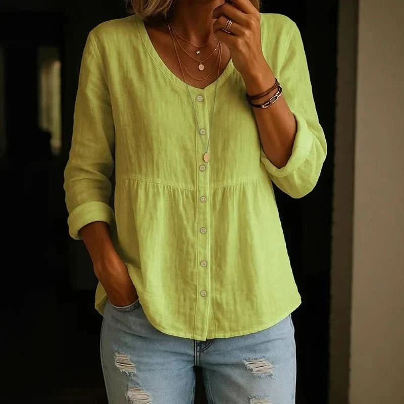 Daisy - Women's Summer Blouse Lightweight with Buttons and Gathered Waist