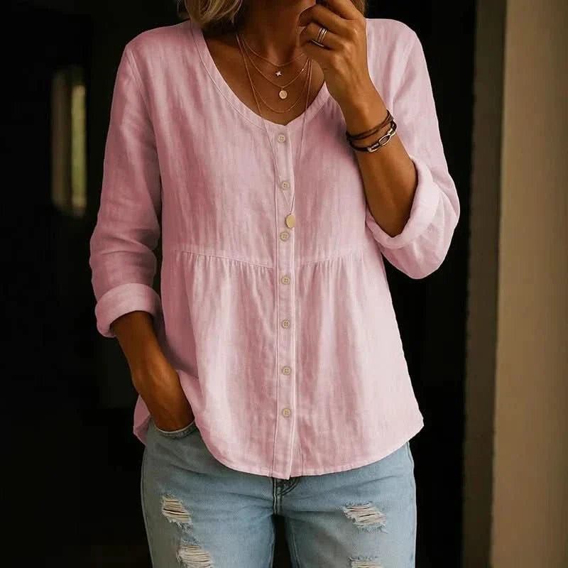Daisy - Women's Summer Blouse Lightweight with Buttons and Gathered Waist