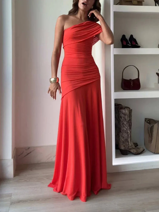 Delphine - Women's Formal Maxi Dress with One Shoulder and Ruched Detail