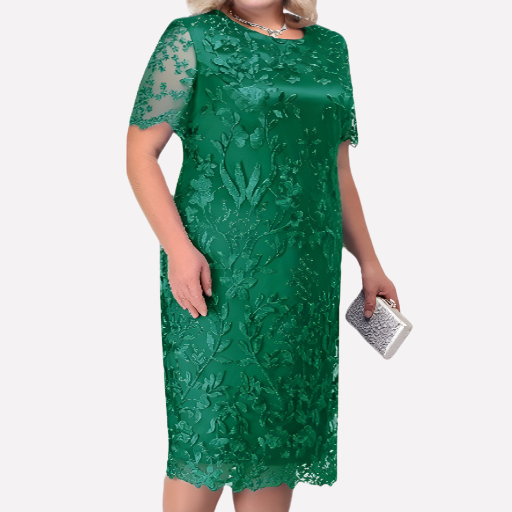 Eleanor - Women's Wedding Guest Dress Elegant Midi with Floral Embroidery