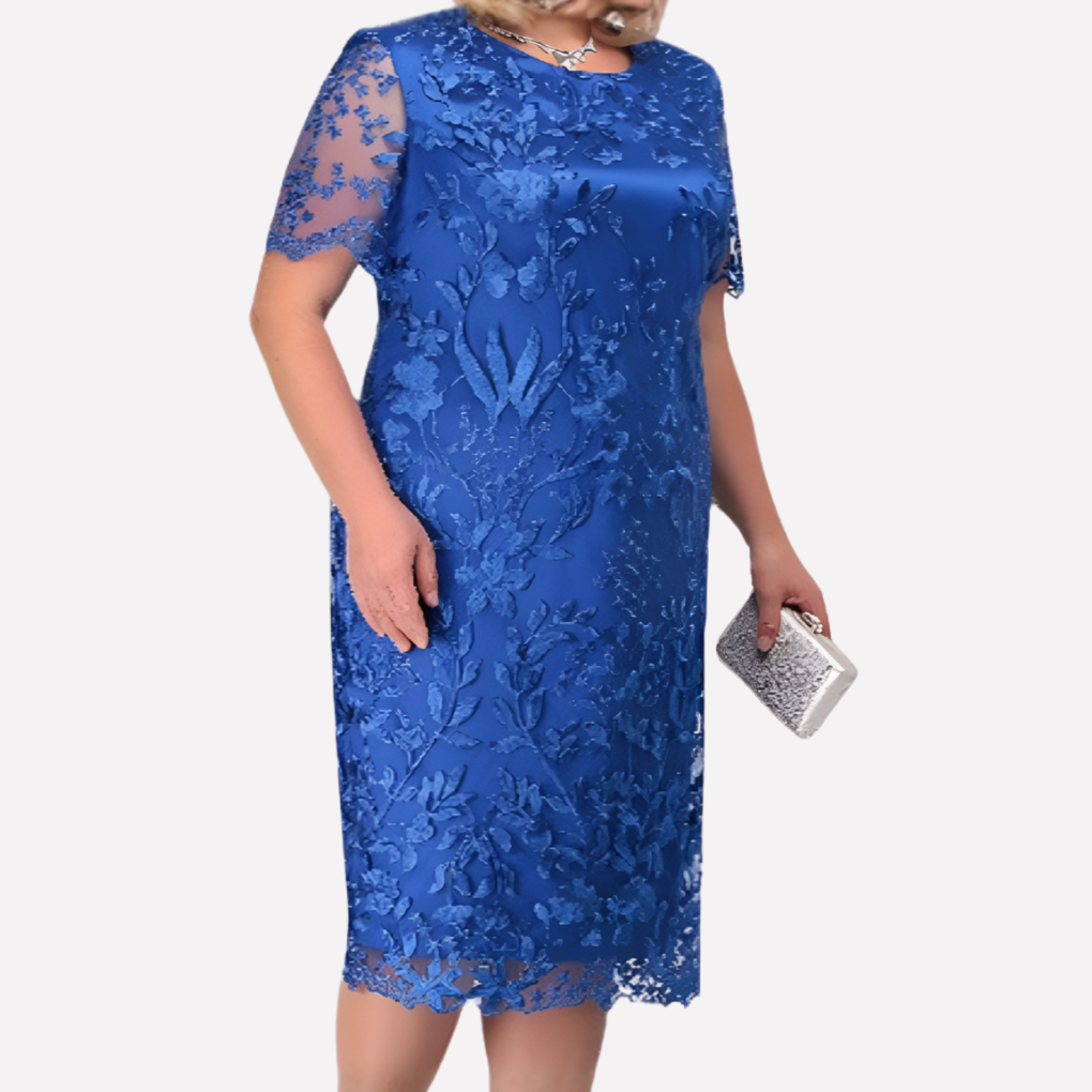 Eleanor - Women's Wedding Guest Dress Elegant Midi with Floral Embroidery