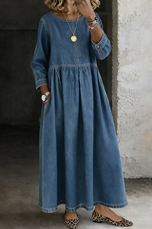 Evie - Women's Maxi Dress Long Sleeve with Wide Skirt and Pockets