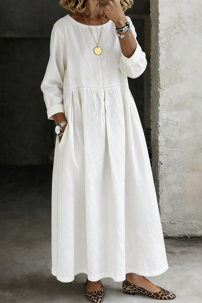 Evie - Women's Maxi Dress Long Sleeve with Wide Skirt and Pockets