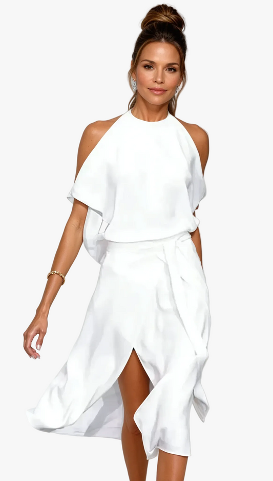 Evie - Women’s Wedding Guest Summer Dress Formal with Cold Shoulder Sleeves