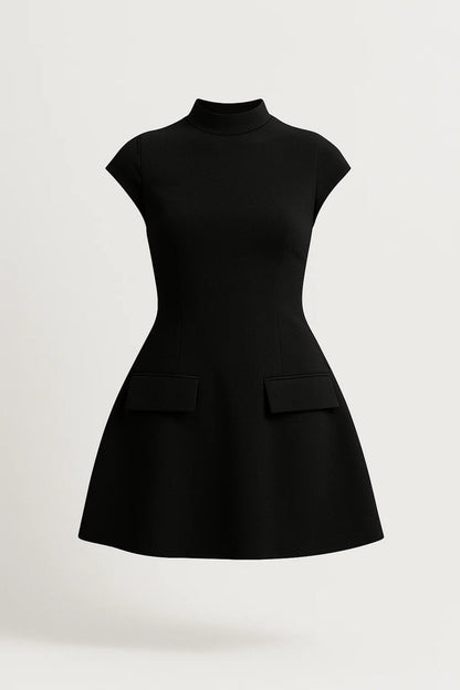 Grace - Women's Cocktail Party Mini Dress with High Neck and Flap Pockets