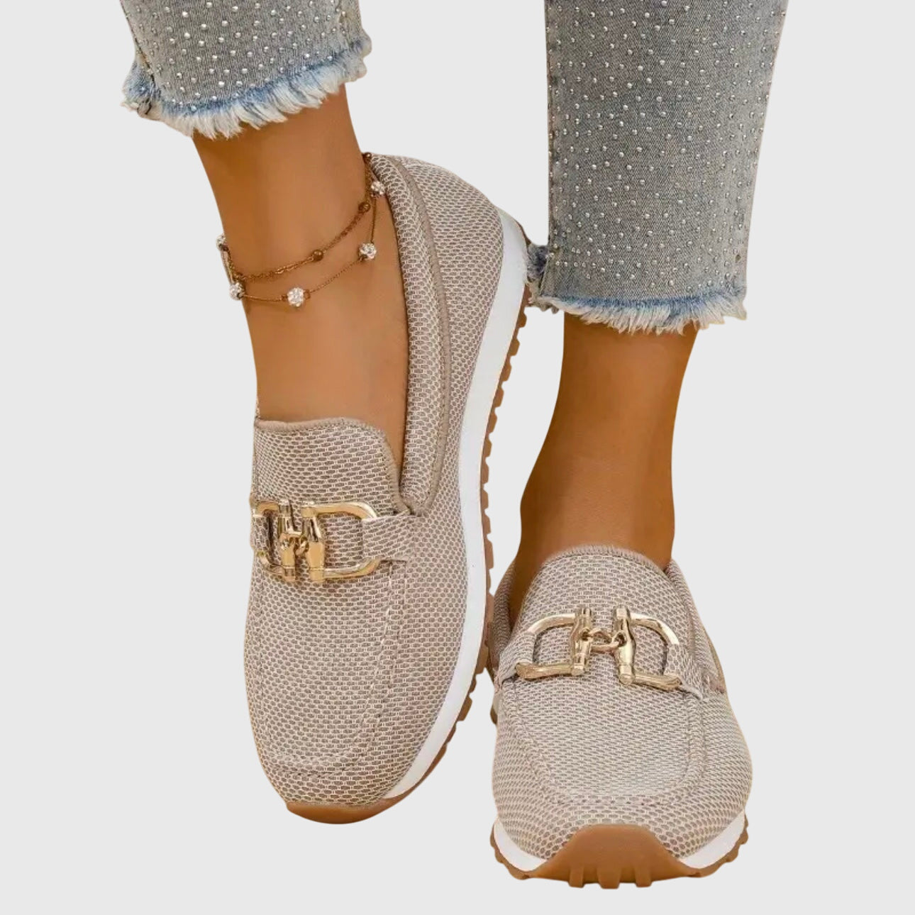 Grace - Women's Comfort Loafers Slip On with Gold Chain Trim Detail