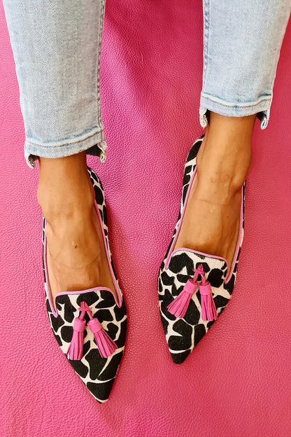 Grace - Women's Comfort Loafers with Animal Print Design and Tassel Trim