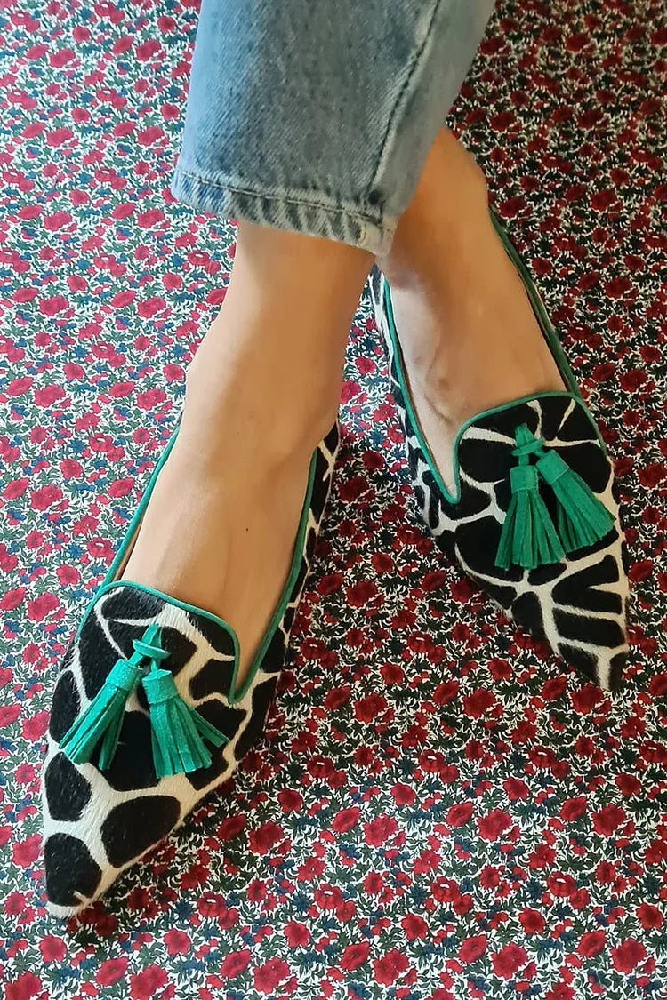 Grace - Women's Comfort Loafers with Animal Print Design and Tassel Trim