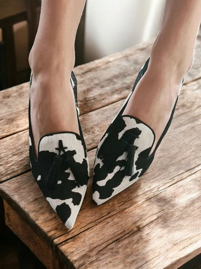 Grace - Women's Comfort Loafers with Animal Print Design and Tassel Trim